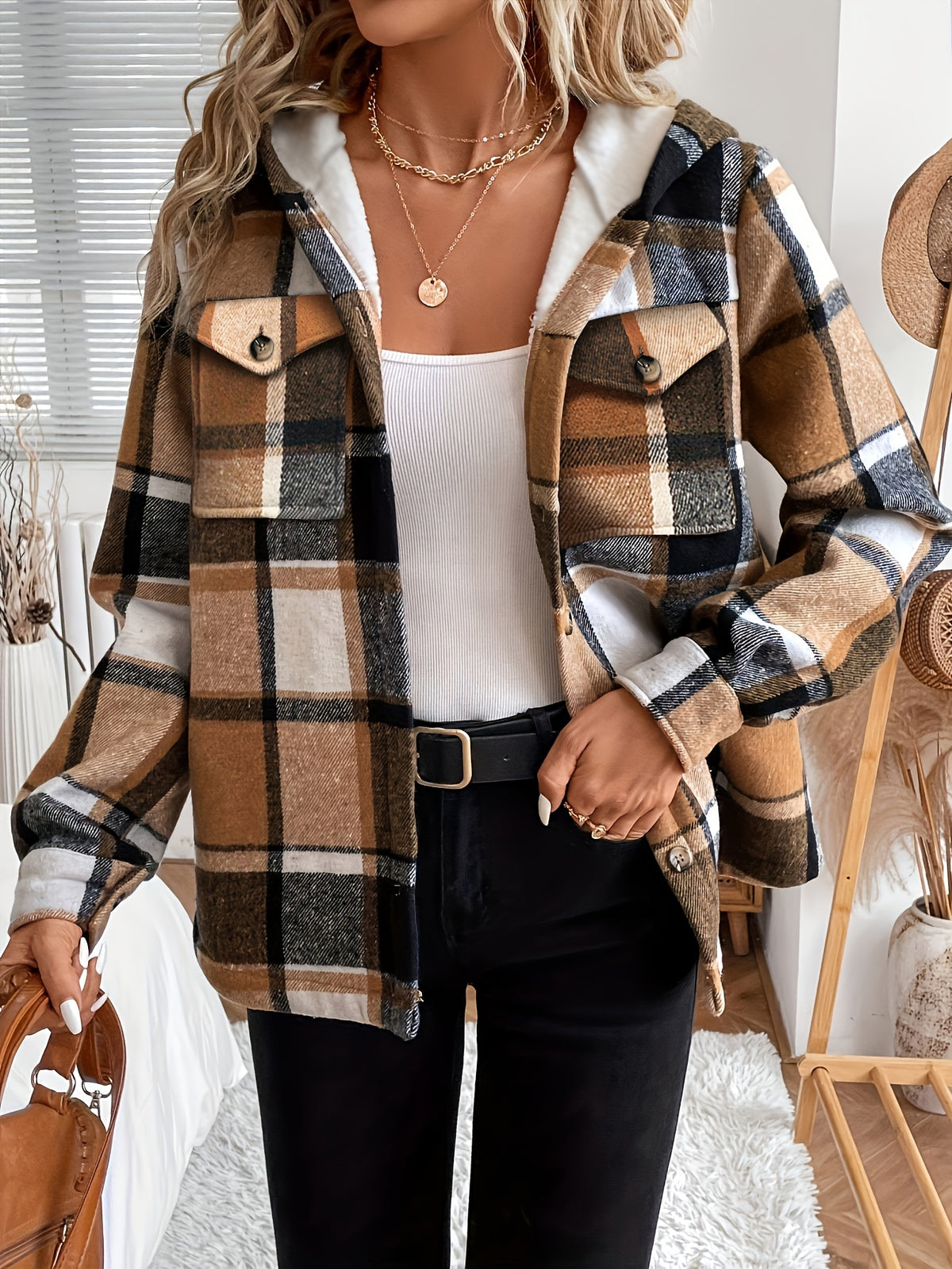 Amalia - chaqueta de sherpa a cuadros